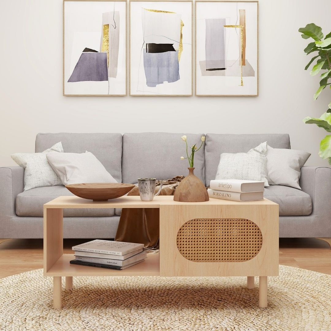 P&F ZennHome Kailua Rattan Coffee Table with Storage in Maple