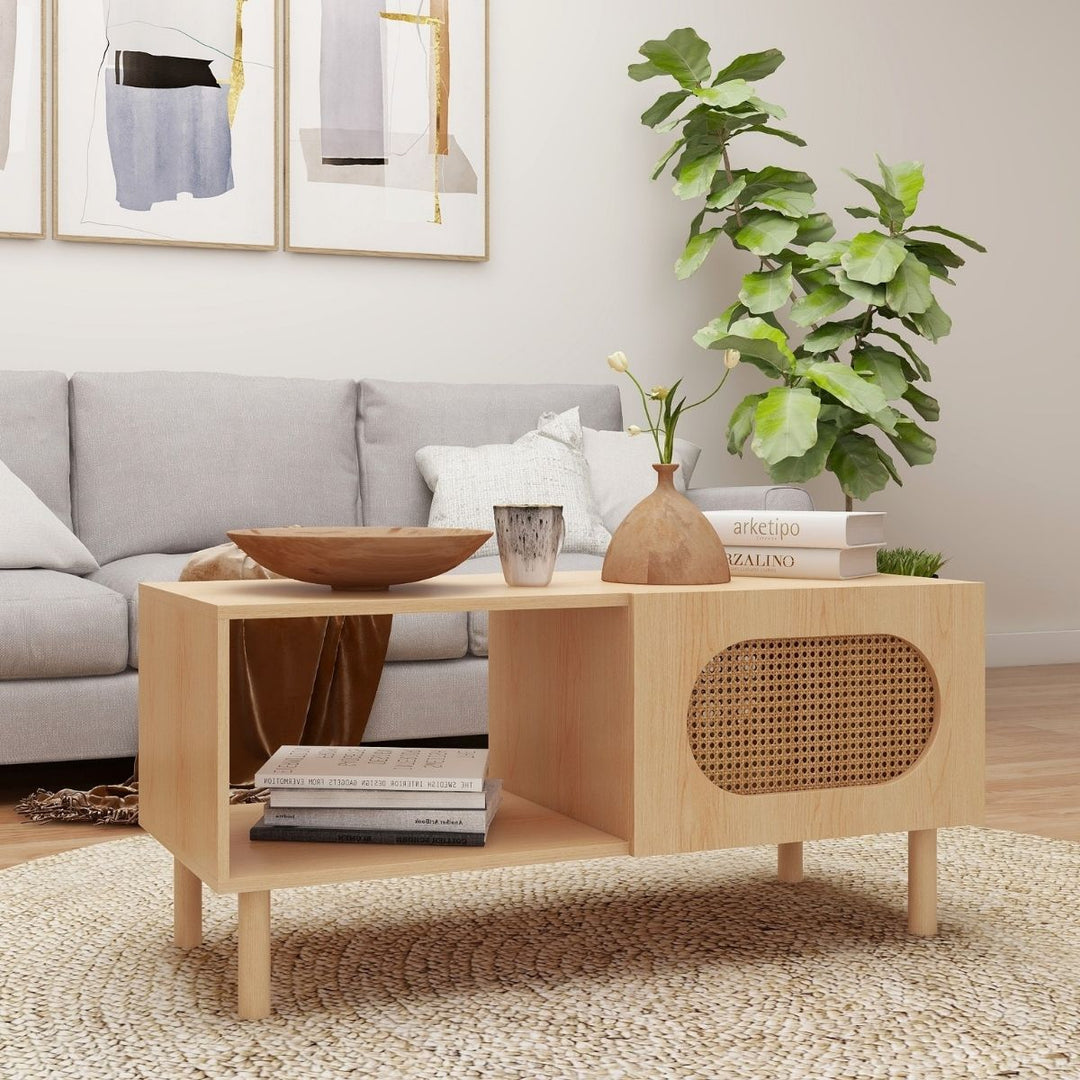 P&F ZennHome Kailua Rattan Coffee Table with Storage in Maple