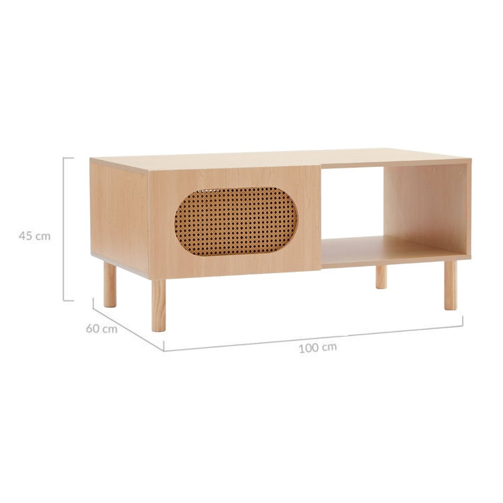 P&F ZennHome Kailua Rattan Coffee Table with Storage in Maple