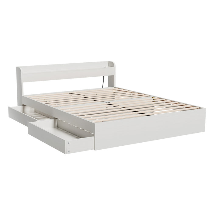 SkyWay Bed Frame Double Size Mattress Base wtih Charging Ports 2 Storage Drawers