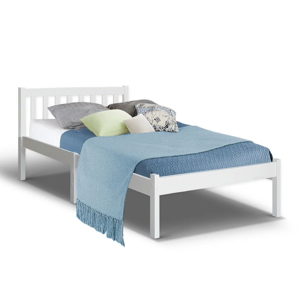 P&F Single Size Wooden Bed Frame - White