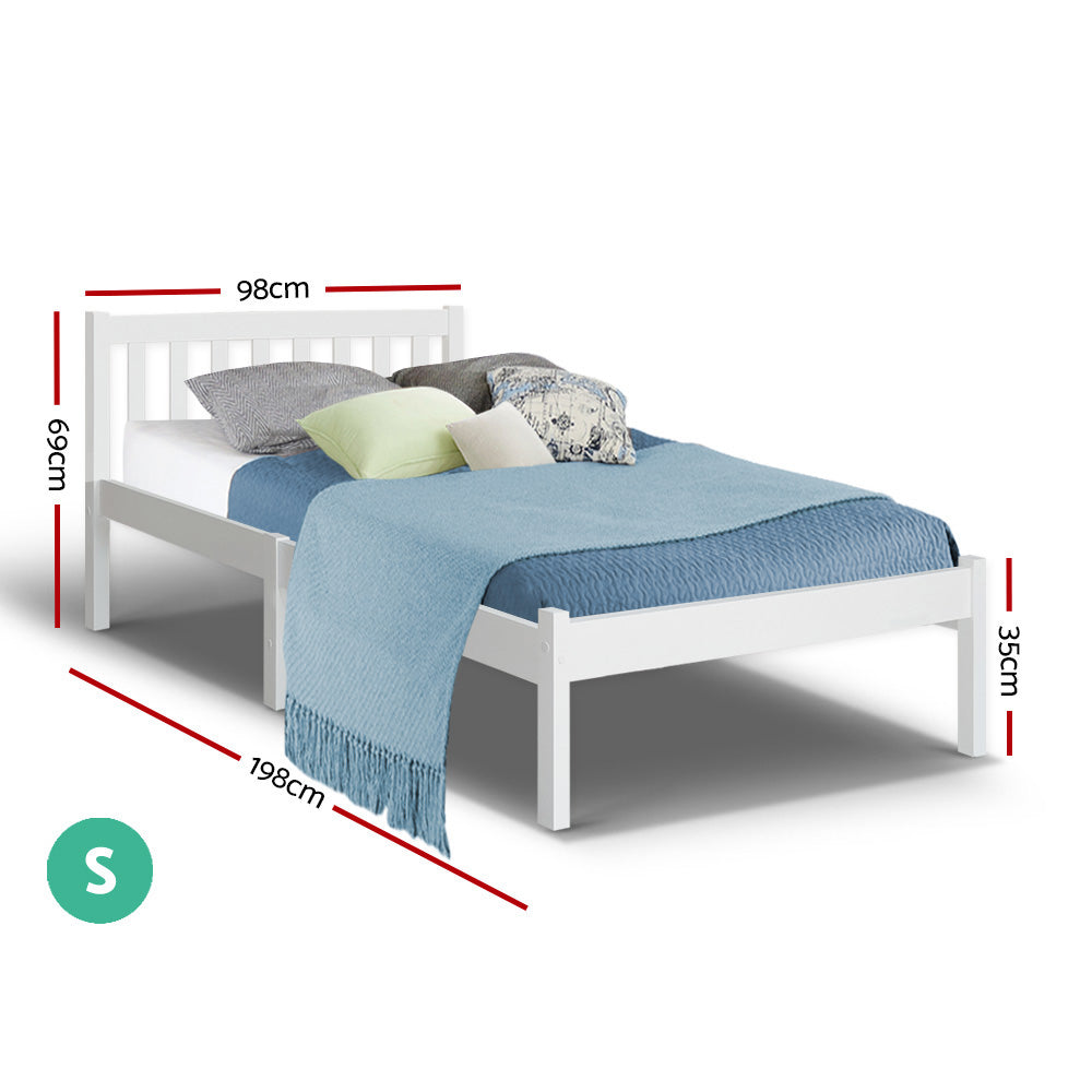 P&F Single Size Wooden Bed Frame - White