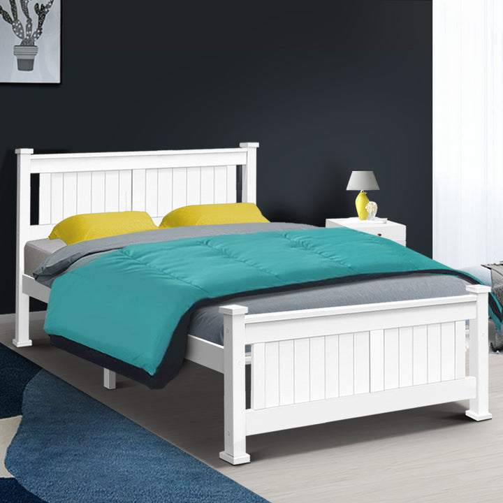 P&F Double Size Wooden Bed White