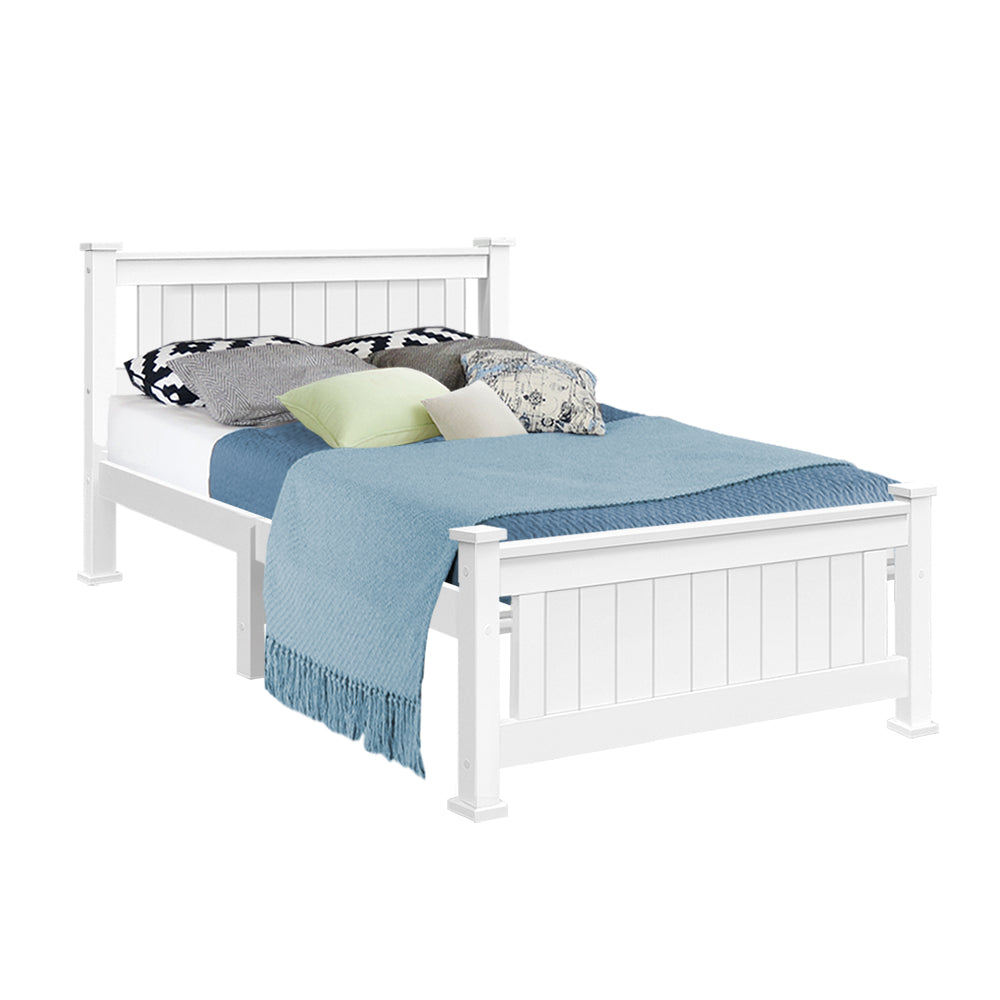 P&F King Single Wooden Bed Frame - White