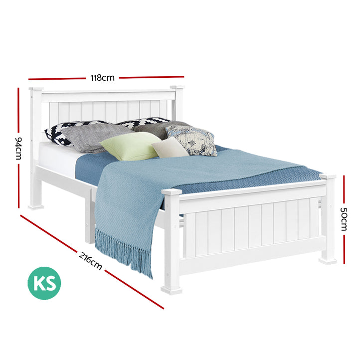 P&F King Single Wooden Bed Frame - White