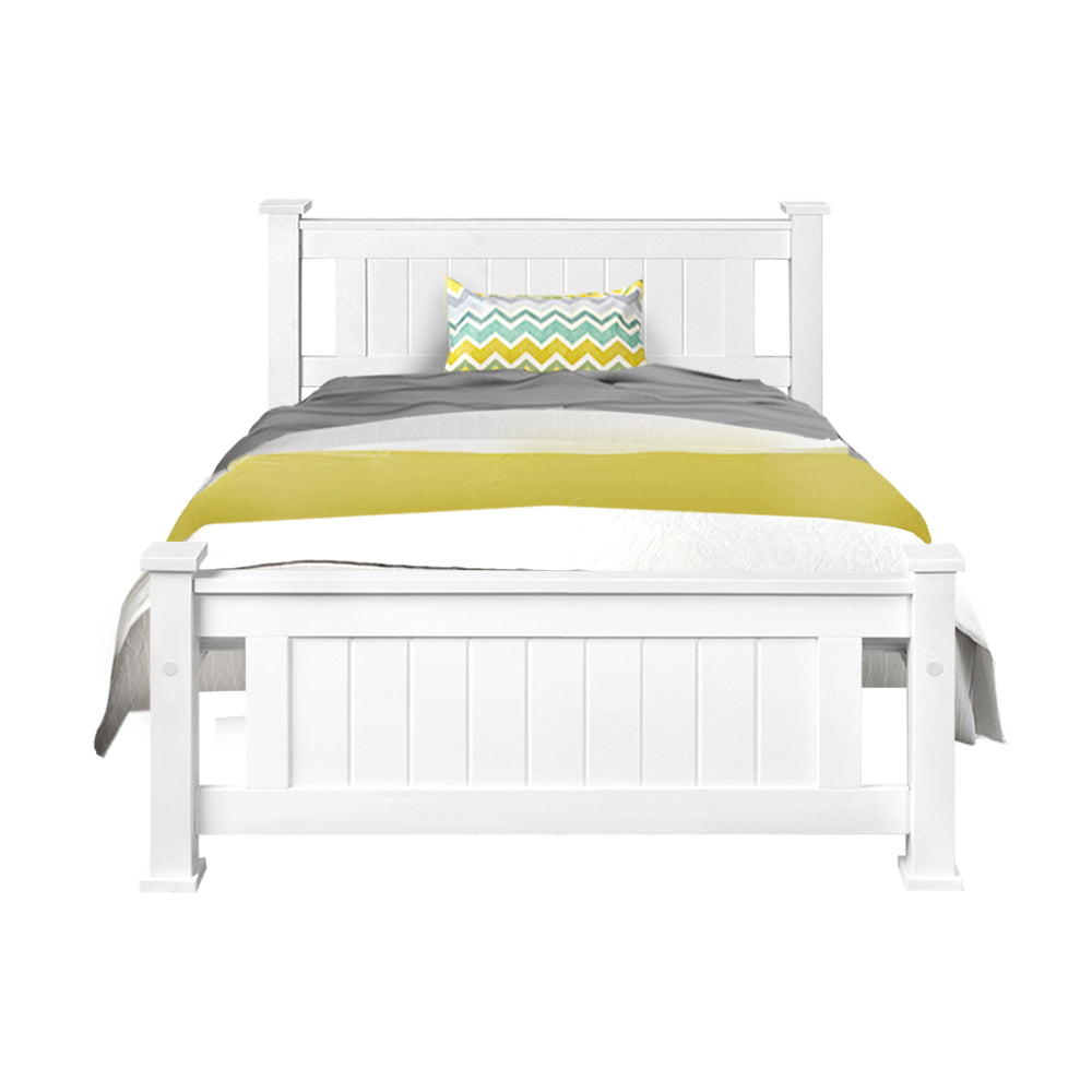 P&F King Single Wooden Bed Frame - White