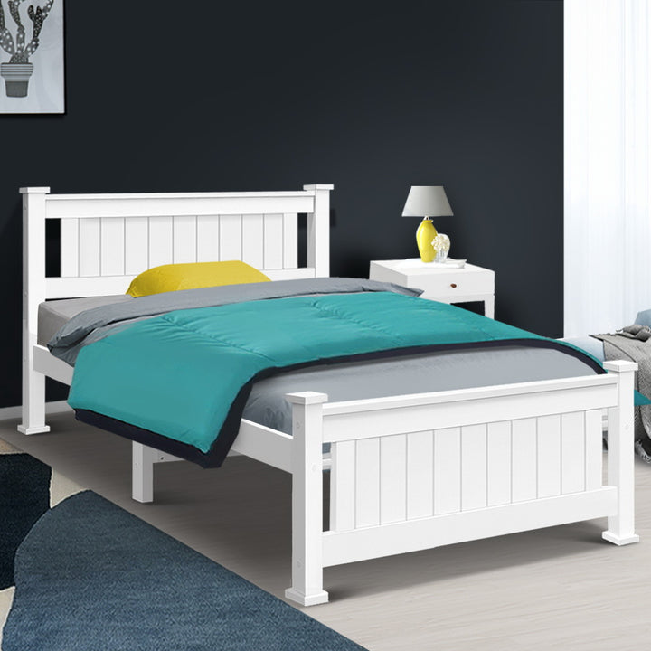 P&F King Single Wooden Bed Frame - White