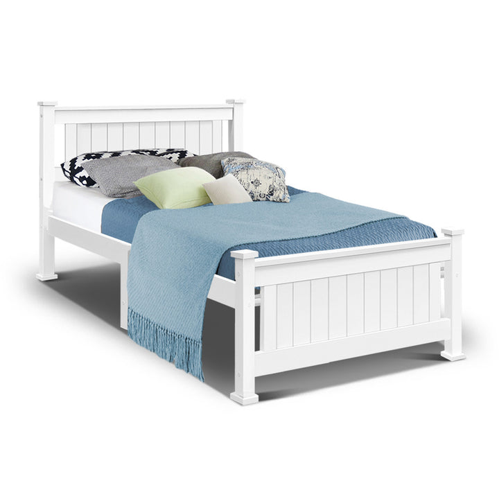 P&F DreamStyle Single Size Wooden Bed Frame - White