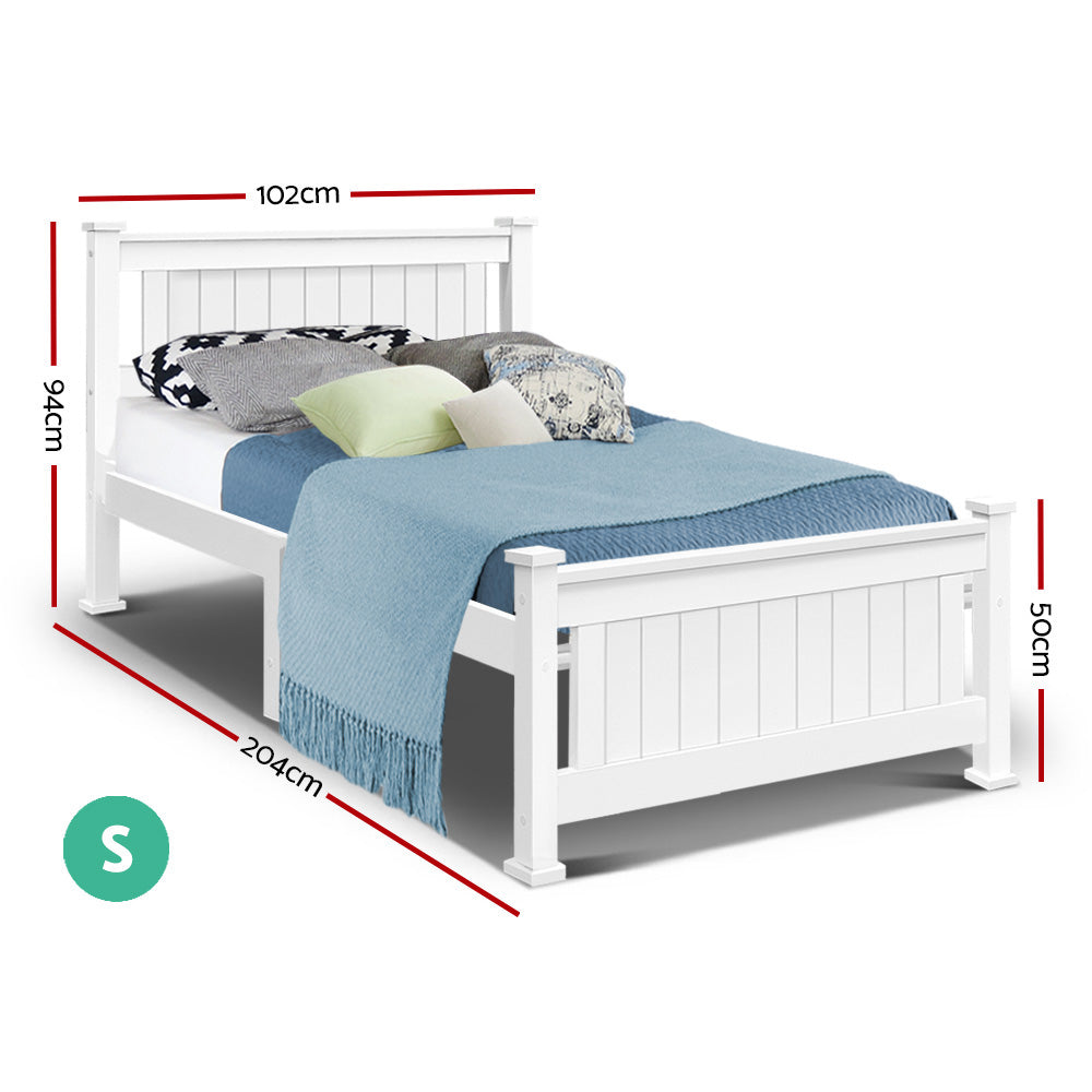 P&F DreamStyle Single Size Wooden Bed Frame - White