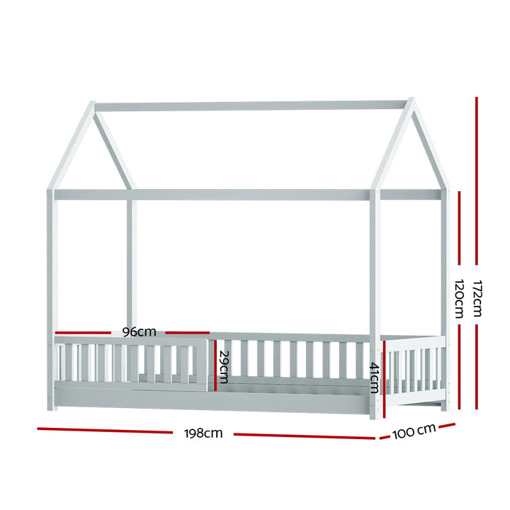 P&F KidZee Wooden Bed Frame House Shape Base Single Size Platform Grey