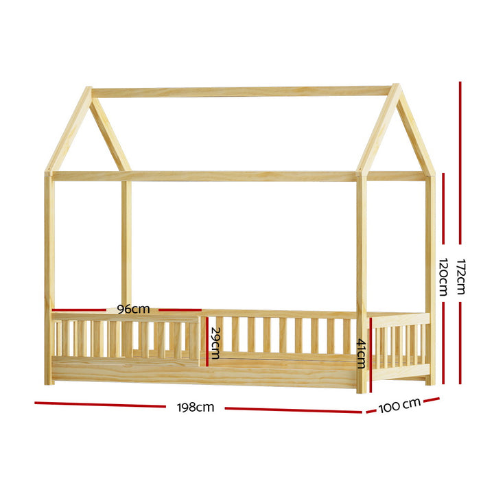 P&F KidZee Wooden Bed Frame Single Size House Frame Oak