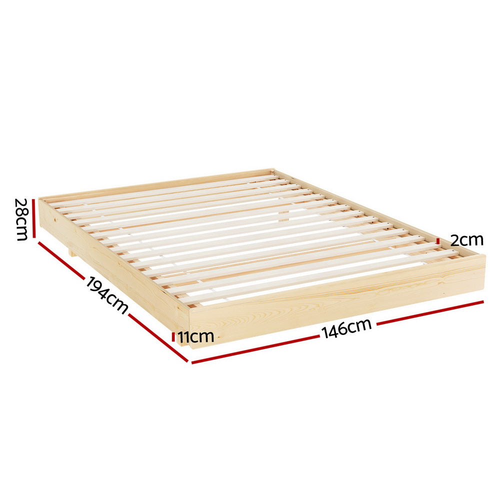 P&F SkyWay Bed Frame Double Size Floating Wooden Mattress Base Platform Timber Oden