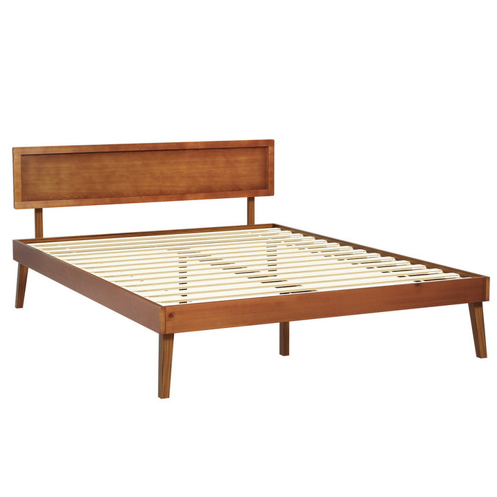 P&F BohoNest Bed Frame Queen Size Wooden Bed Base Walnut Spyro