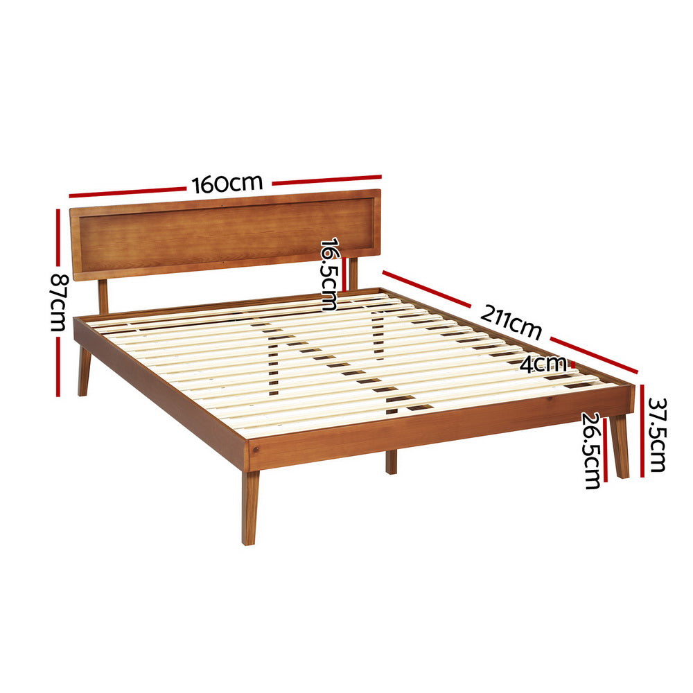P&F BohoNest Bed Frame Queen Size Wooden Bed Base Walnut Spyro