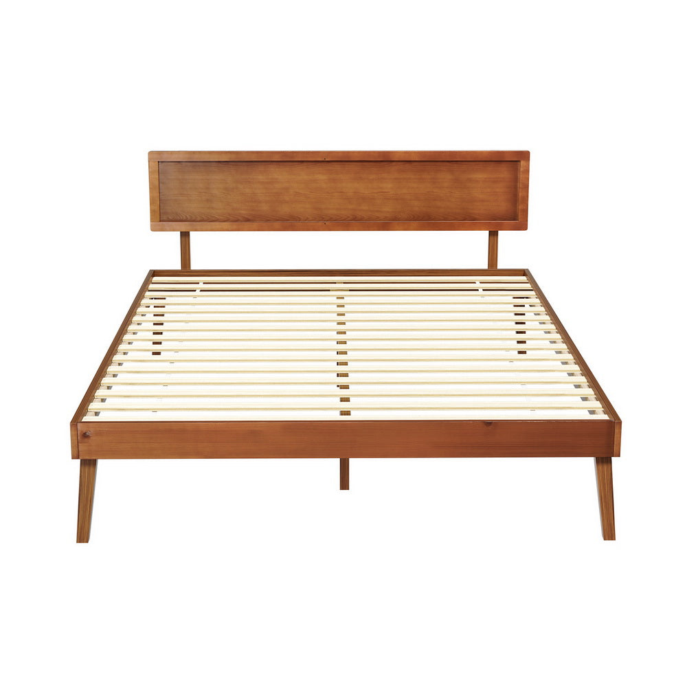 P&F BohoNest Bed Frame Queen Size Wooden Bed Base Walnut Spyro