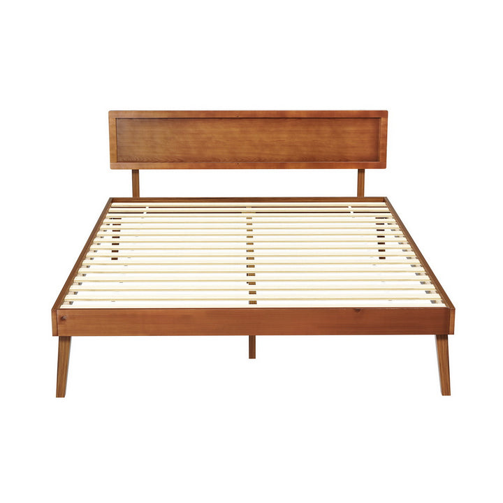 P&F BohoNest Bed Frame Queen Size Wooden Bed Base Walnut Spyro
