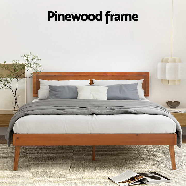 P&F BohoNest Bed Frame Queen Size Wooden Bed Base Walnut Spyro