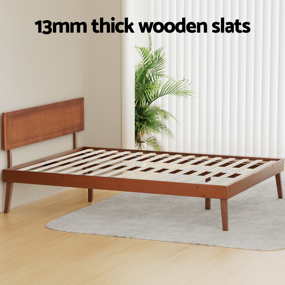 P&F BohoNest Bed Frame Queen Size Wooden Bed Base Walnut Spyro