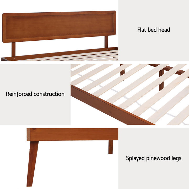 P&F BohoNest Bed Frame Queen Size Wooden Bed Base Walnut Spyro