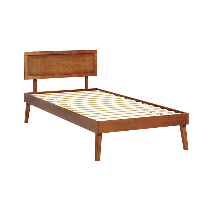 P&F SkyWay Bed Frame Single Size Wooden Bed Base Walnut SPLAY