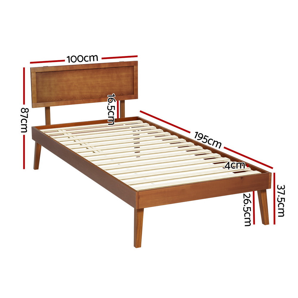 P&F SkyWay Bed Frame Single Size Wooden Bed Base Walnut SPLAY