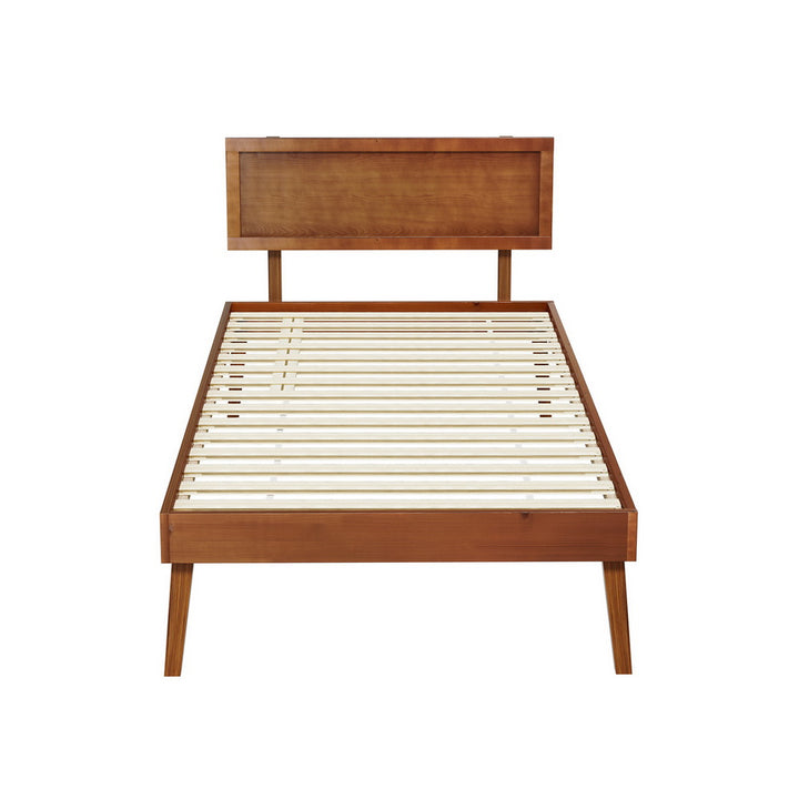 P&F SkyWay Bed Frame Single Size Wooden Bed Base Walnut SPLAY