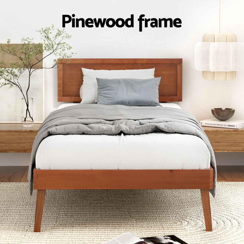 P&F SkyWay Bed Frame Single Size Wooden Bed Base Walnut SPLAY