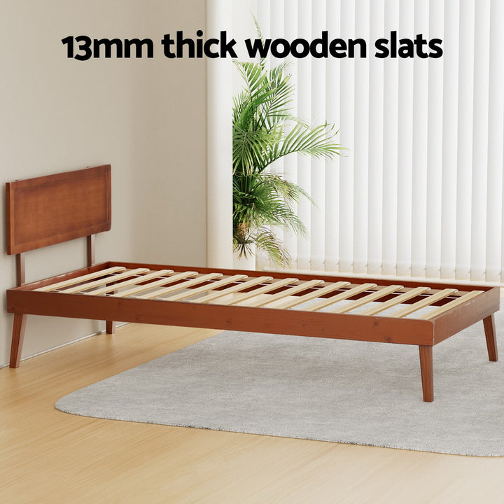 P&F SkyWay Bed Frame Single Size Wooden Bed Base Walnut SPLAY