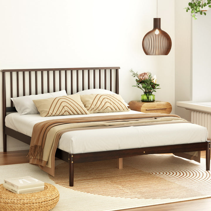 P&F DreamStyle Queen Size Bed Wooden Base Timber Walnut