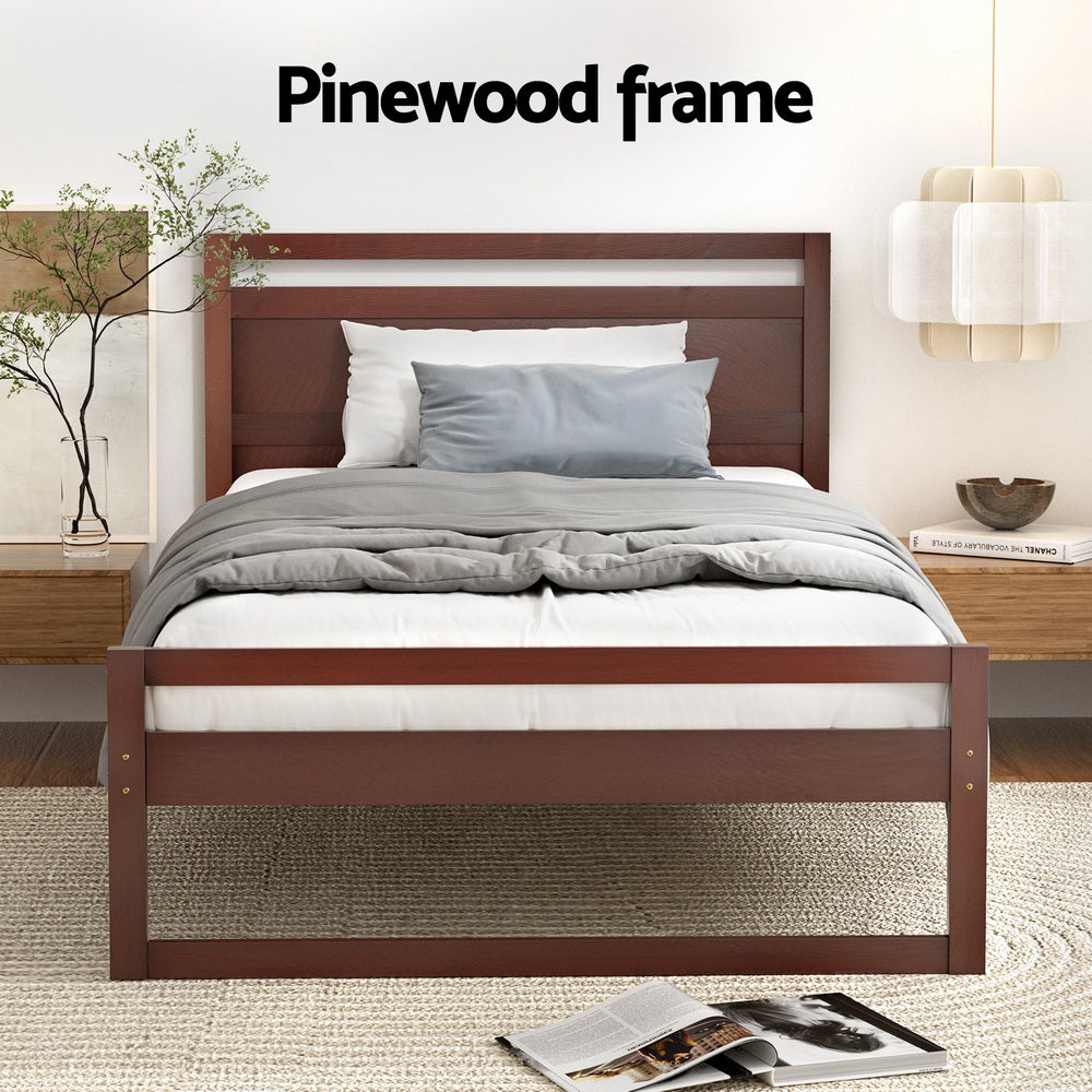 P&F BohoNest Witton Bed Frame King Single Size Wooden Walnut
