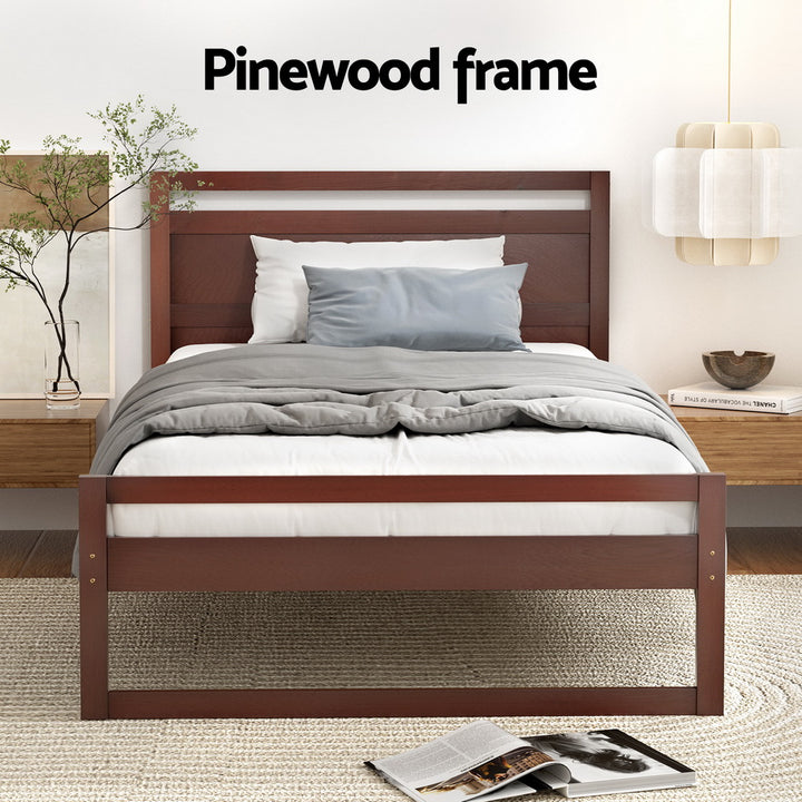 P&F BohoNest Witton Bed Frame King Single Size Wooden Walnut