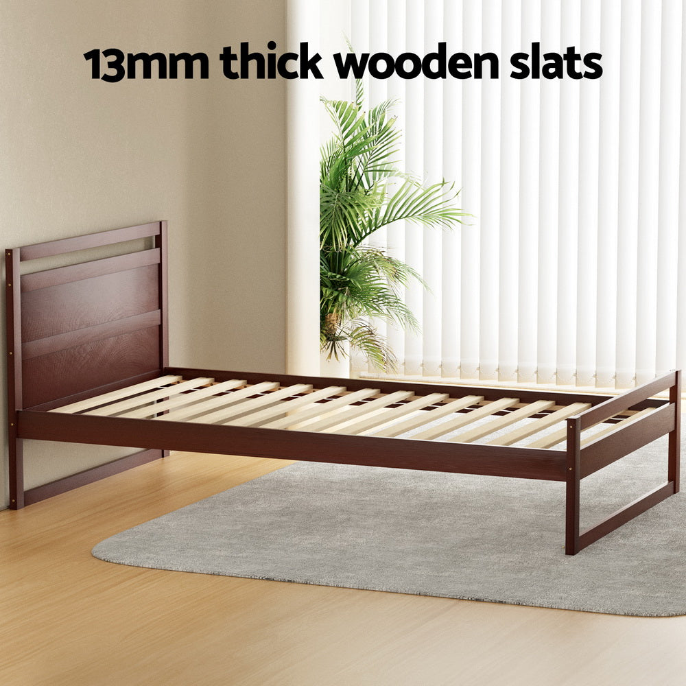 P&F BohoNest Witton Bed Frame King Single Size Wooden Walnut