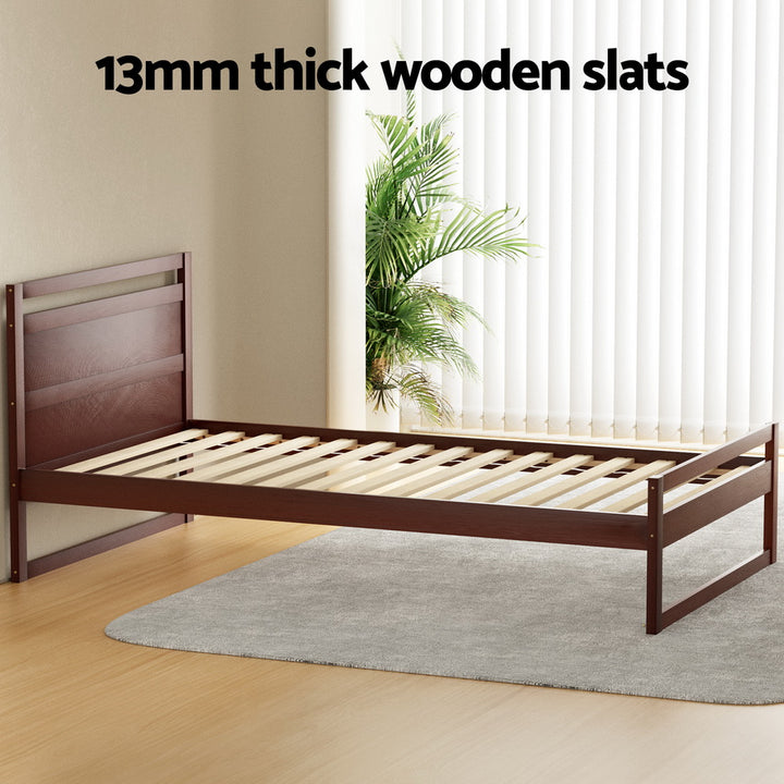 P&F BohoNest Witton Bed Frame King Single Size Wooden Walnut