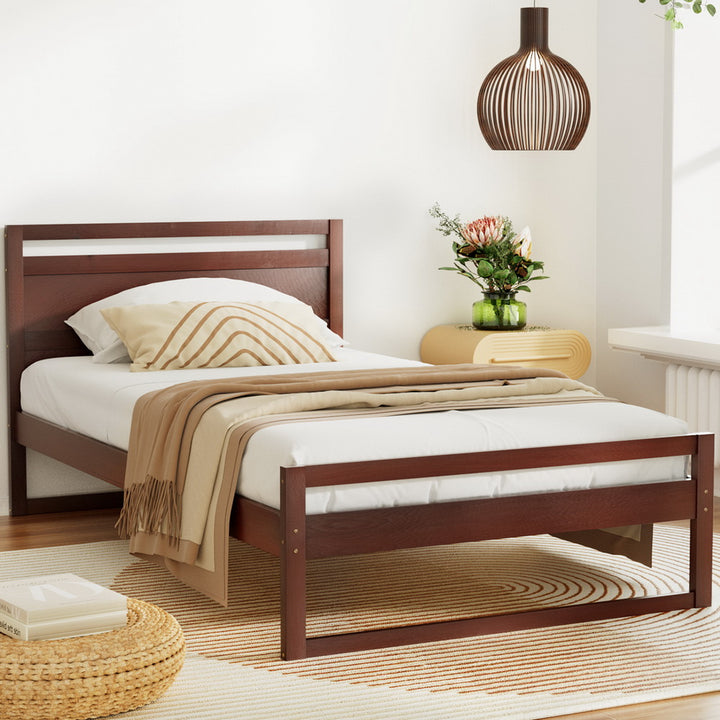 P&F BohoNest Witton Bed Frame King Single Size Wooden Walnut