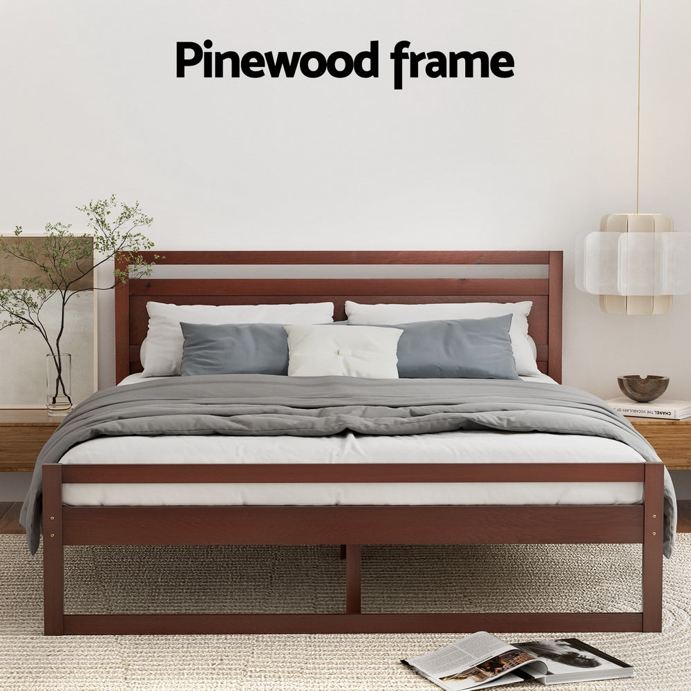 P&F SkyWay Bed Frame Queen Size Wooden Walnut WITTON