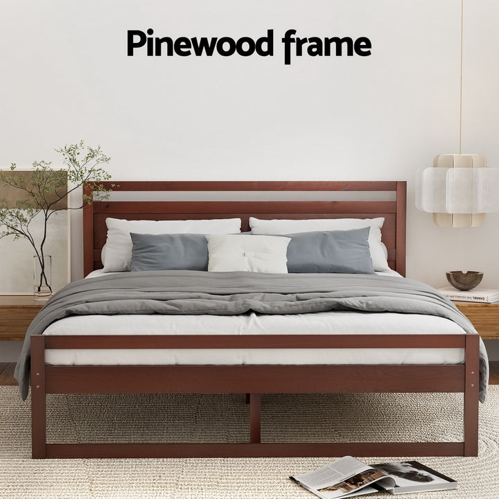 P&F SkyWay Bed Frame Queen Size Wooden Walnut WITTON