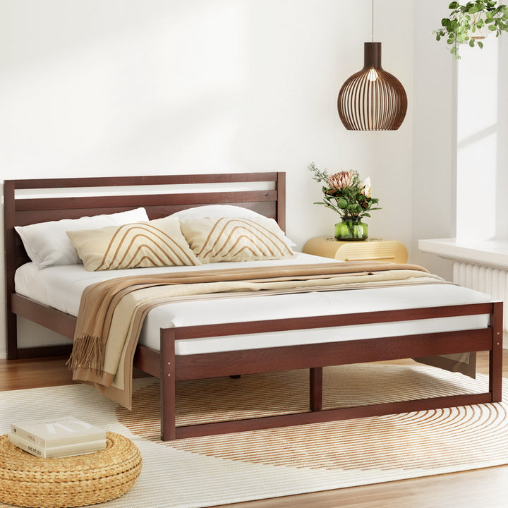 P&F SkyWay Bed Frame Queen Size Wooden Walnut WITTON