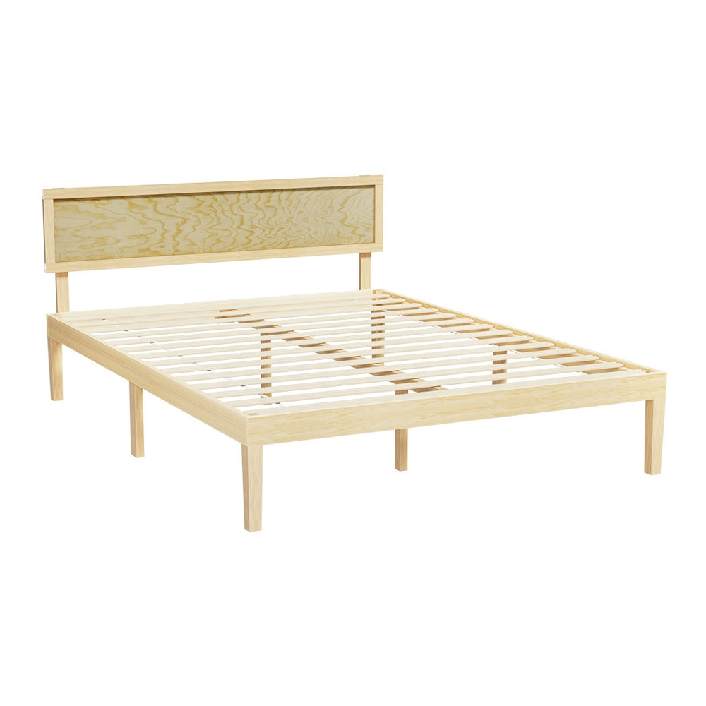 P&F BohoNest Bed Frame Double Size Wooden Base Timber Pine