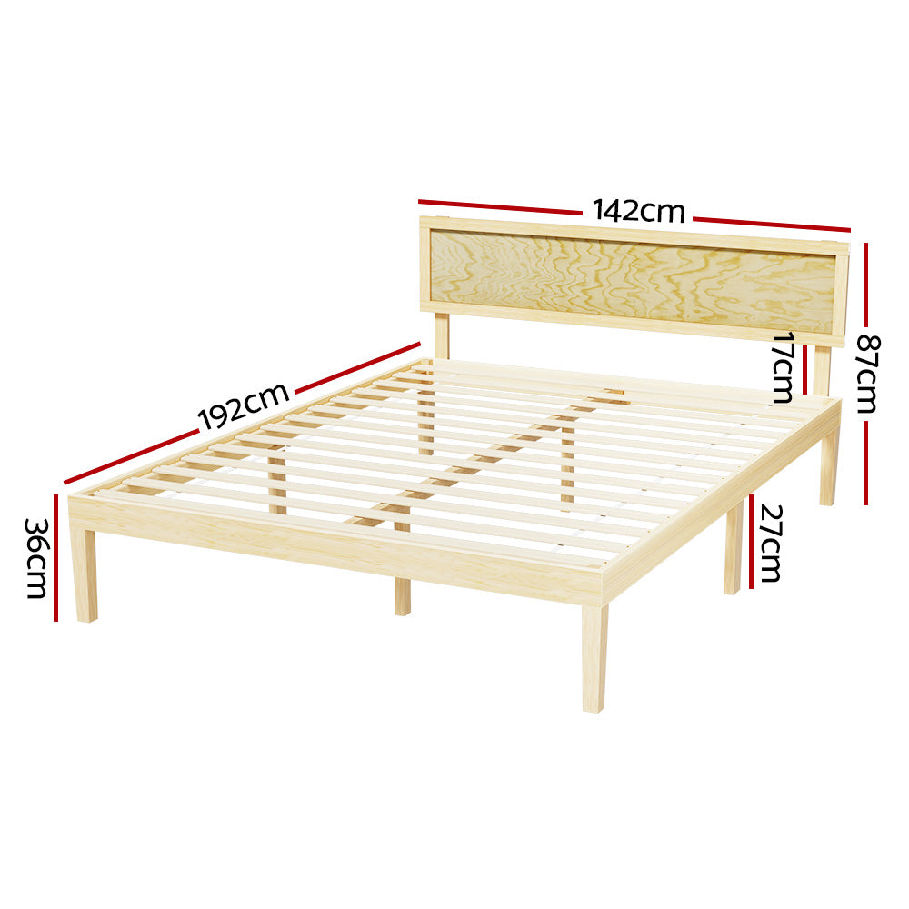 P&F BohoNest Bed Frame Double Size Wooden Base Timber Pine