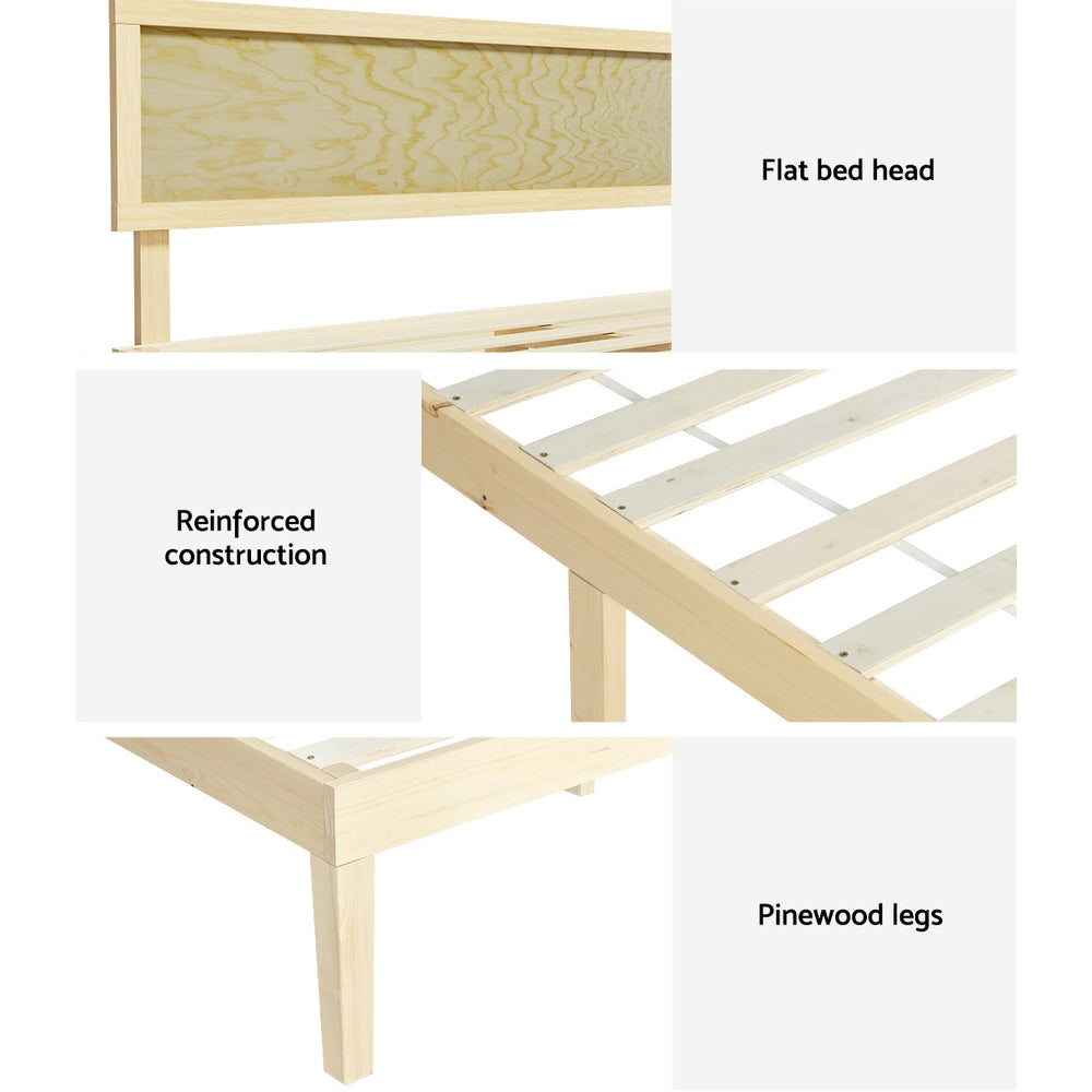 P&F BohoNest Bed Frame Double Size Wooden Base Timber Pine