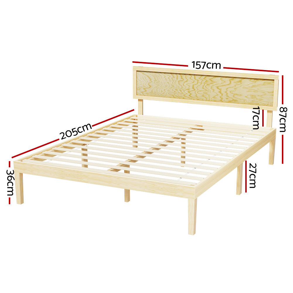 P&F BohoNest Bed Frame Queen Size Wooden Base Mattress Platform Timber Pine Tsumi