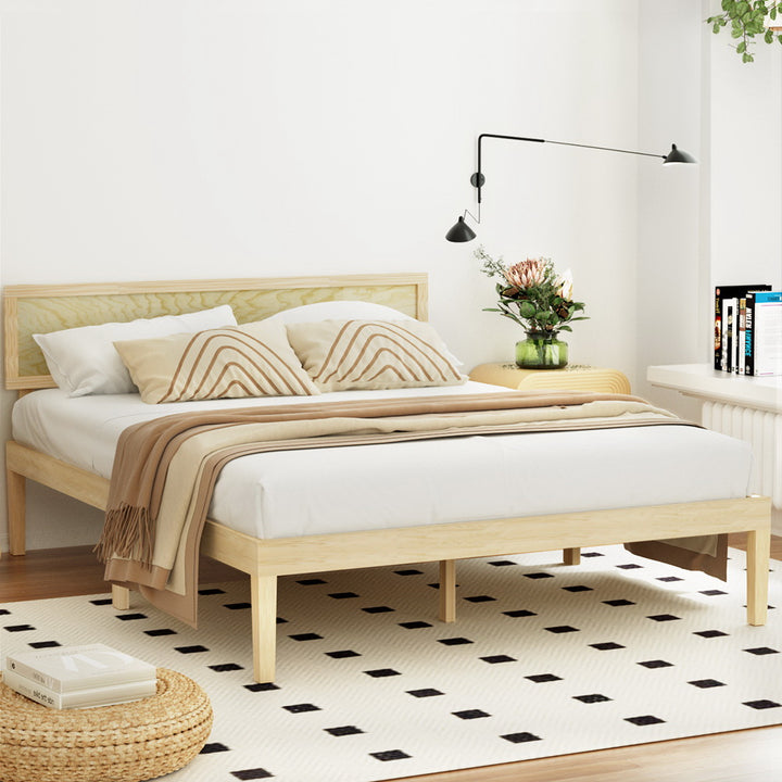 P&F BohoNest Bed Frame Queen Size Wooden Base Mattress Platform Timber Pine Tsumi